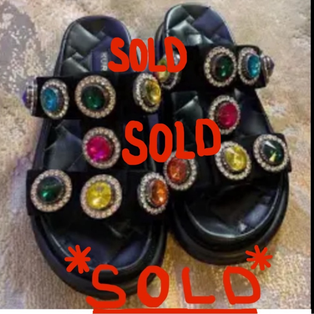 Black Sandals with Colorful Gem Accents
